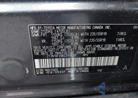 2019 Toyota Rav4 Limited из США, поврежденный, VIN 2T3N1RFV9KC045125